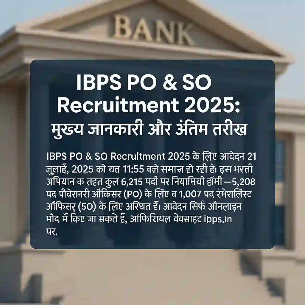 IBPS PO & SO Recruitment 2025: अंतिम तिथि, पात्रता, आवेदन प्रक्रिया, फीस—हर जानकारी 1 IBPS PO & SO Recruitment 2025: अंतिम तिथि, पात्रता, आवेदन प्रक्रिया, फीस—हर जानकारी