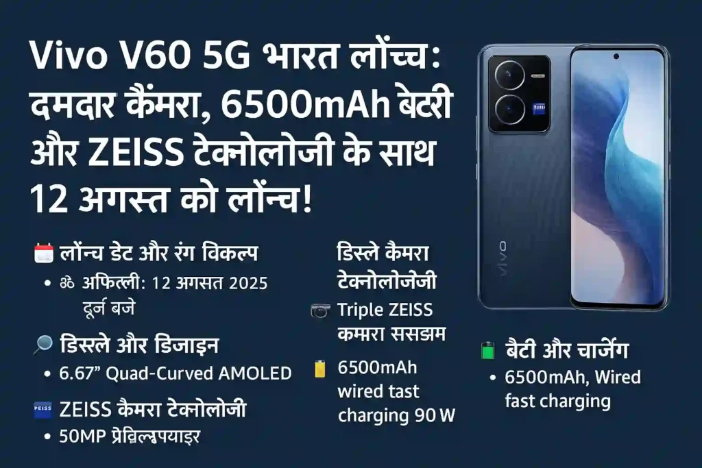 Vivo V60 5G India Launch: ZEISS कैमरा, 6500mAh बैटरी और दमदार फीचर्स Vivo V60 5G India Launch: ZEISS कैमरा, 6500mAh बैटरी और दमदार फीचर्स